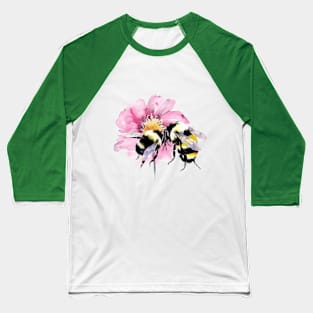 Bees in Watercolor Sitting on A Pink Flower Baseball T-Shirt